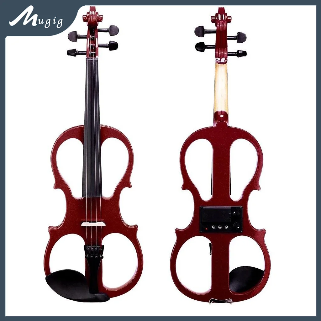 Electric Violin 4/4 Full Size Silent Electric Violin Kit For Beginners Adults Solid Wood Electric Silent Fiddle Starter Set-Red