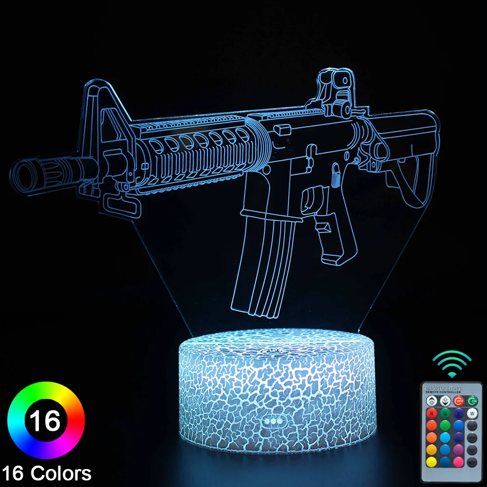

Светодиодные ночные светильники в форме оружия и пистолета 3D, сенсорный пульт дистанционного управления, новинка, настольная лампа, декор к...