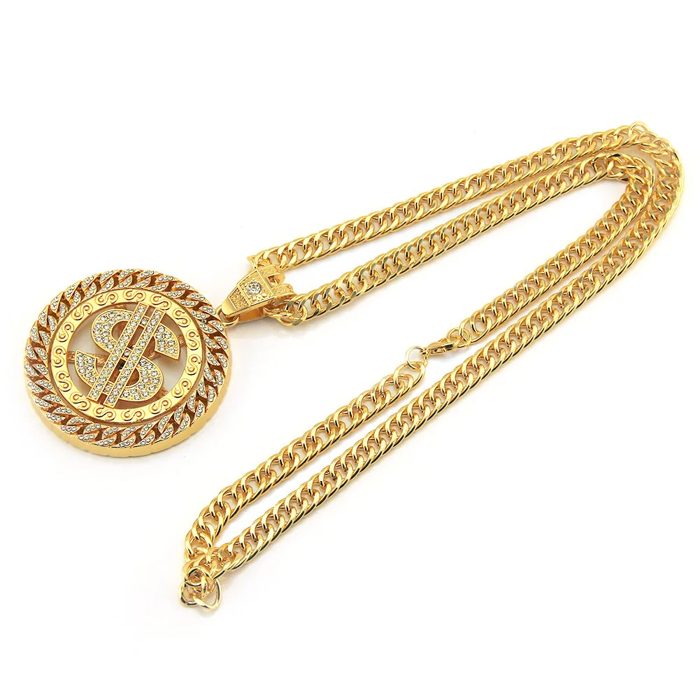 

WANGAIYAO's new hiphop domineering trendy male exaggerated men's and women's hip-hop diamond-studded dollar pendant necklace