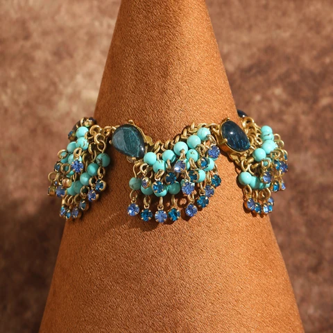 Винтажные бирюзовые ювелирные изделия, браслеты-подвески с растениями, овальное синее стекло, роскошные для женщин, новинка 2025, уникальные подарки в богемном стиле, вечерние