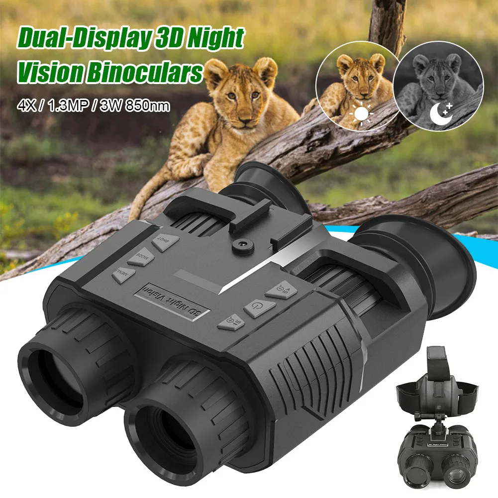 

Бинокль ночного видения с креплением на голову, инфракрасный цифровой 3d-бинокль с двойным дисплеем FHD для охоты, наблюдения за дикой природо...