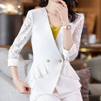 korean spring office female business white collar formal work clothes middle sleeve coat white trousers two piece suit