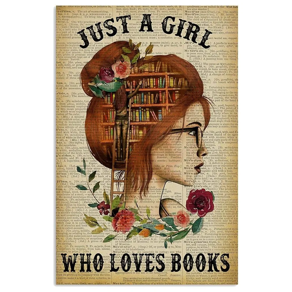 

New Just A Girl Who Loves Books and Tattoos Reading Vintage Poster Metal Tin Signs Iron Painting Plaque Wall Decor Bar Cat Club