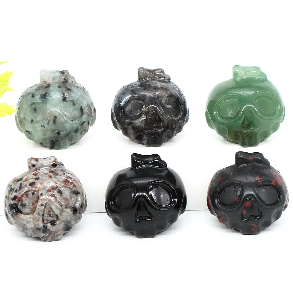 35mm Skull Pumpkin Head Natural Stone Carved Healing Crystals Statue Evil Ghost Monster Eye Ornaments Halloween Home Decorations