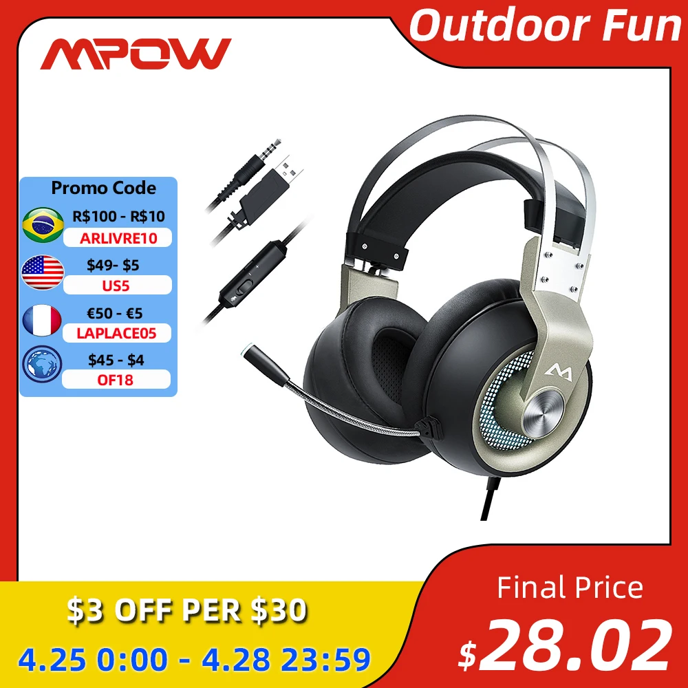 mpow eg3 pro gaming headphones for ipad ps4 pc laptop tablet phones 3 5mm jax usb cable support volumemic control 50mm driver free global shipping