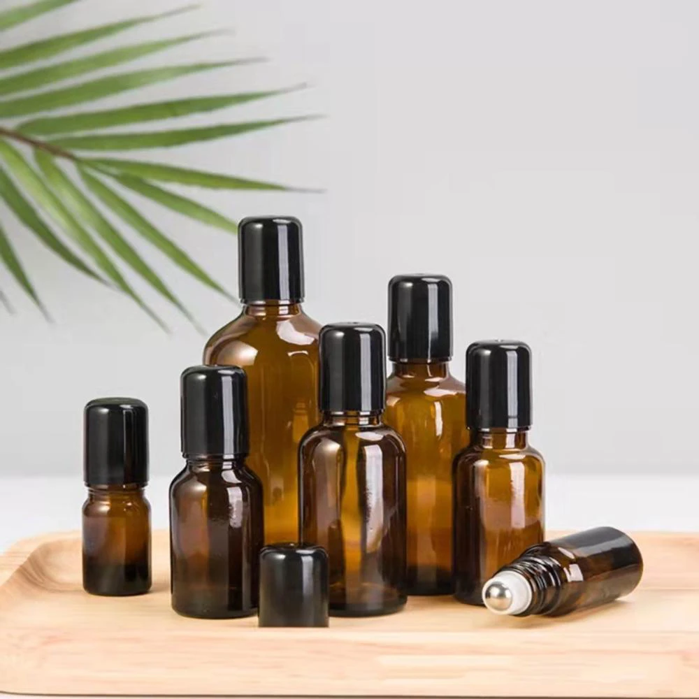 

Amber Roll Glass On Roller Bottle With Stainless Steel Refillable Essential Oils Perfume Bottles Containers Cosmetic Accessories
