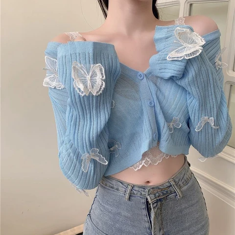 Butterfly knitted crop top - купить недорого | AliExpress