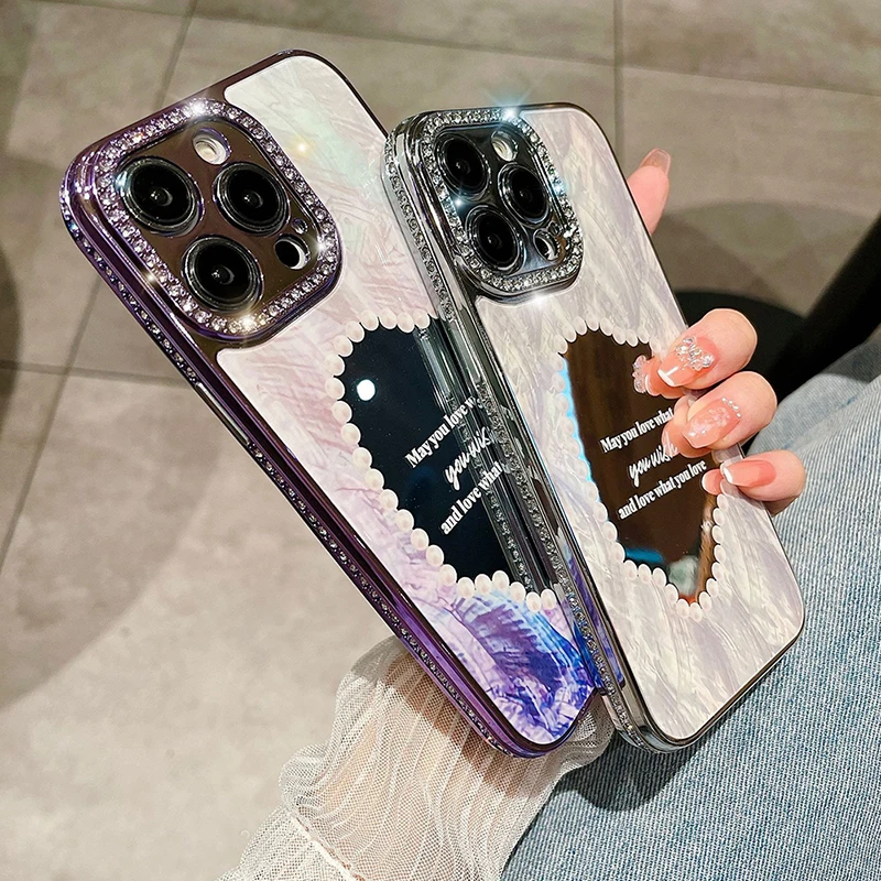 

Luxury Bling Glitter Makeup Mirror Phone Case For iPhone 14 13 12 Pro Max Glitter Diamond Plating Bumper Shockproof Cover