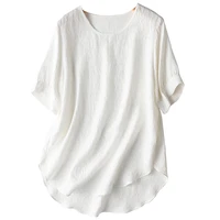 white blouse women natural silk new 2022 summer thin high quality short sleeve office lady o neck dropshipping ladies blouses