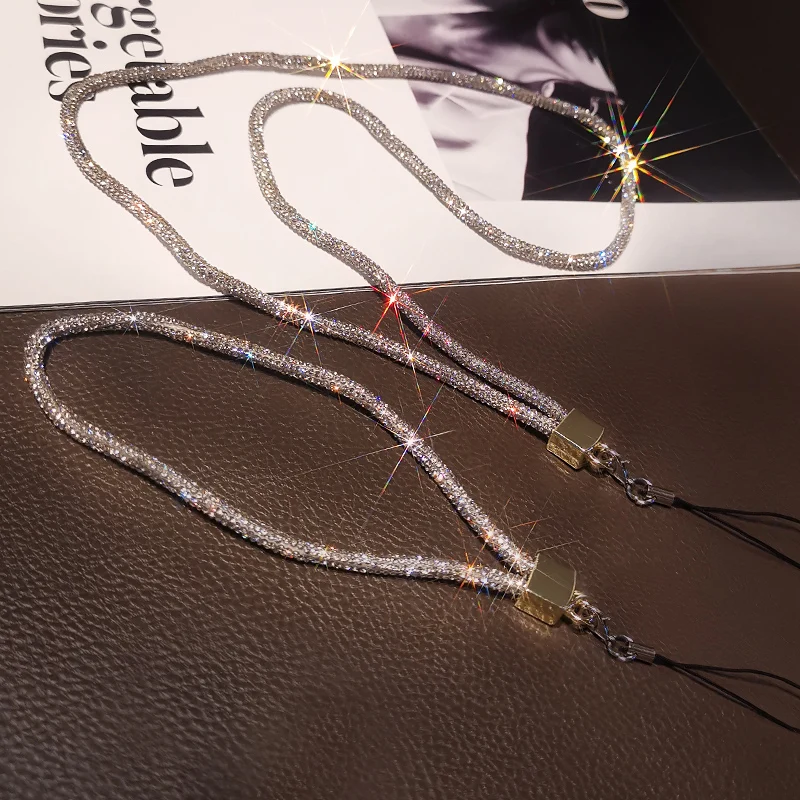 

Mobile Phone Lanyard Rhinestone Lanyard Women's Luxury Full Diamond Pendant Long Neck Strap Anti-lost Sling Short Wrist Chain