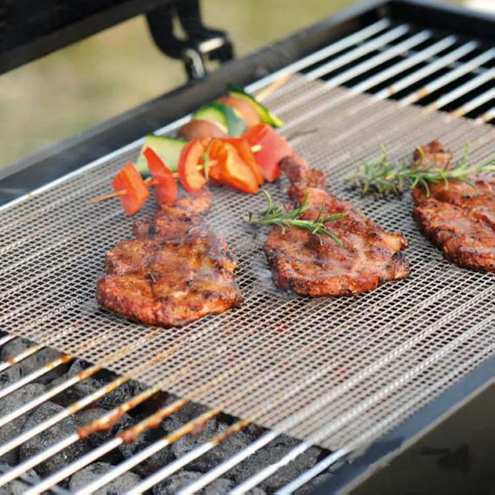 

30x40CM Non-Stick Grid Shape BBQ Mat Cooking Grilling Sheet Liner Fish Vegetable Smoker Mats Outdoor Baking Kitchen Accessories