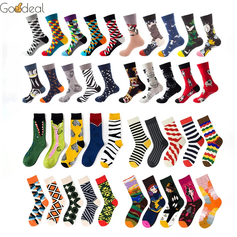 

Goodeal 5 Pcs Standard Thickness Printed Mens Cotton Long Socks Warm Novelty Striped Cartoon Funny Gifts Harajuku EU39-45 Unisex