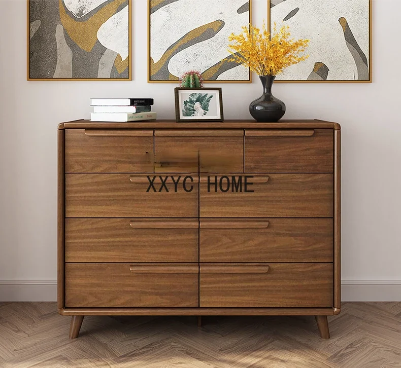 Комод из цельного дерева шкаф с девятью ящиками для хранения в спальне