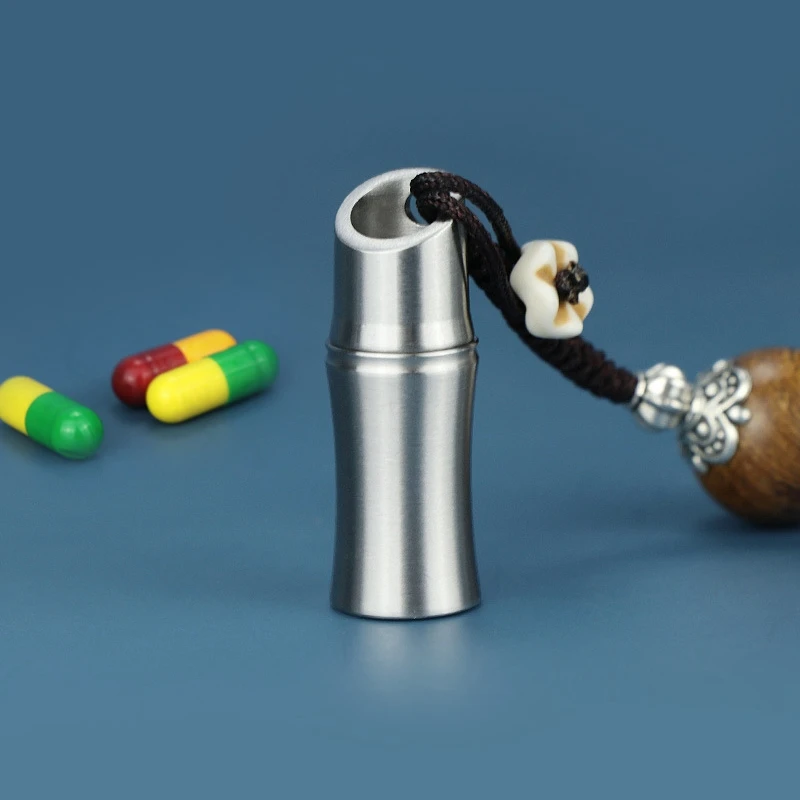 

Waterproof Sealed Storage Pill Box Bamboo Joint Medicine Tablet Container Stainless Steel Outdoor Traval First-Aid Pill Case