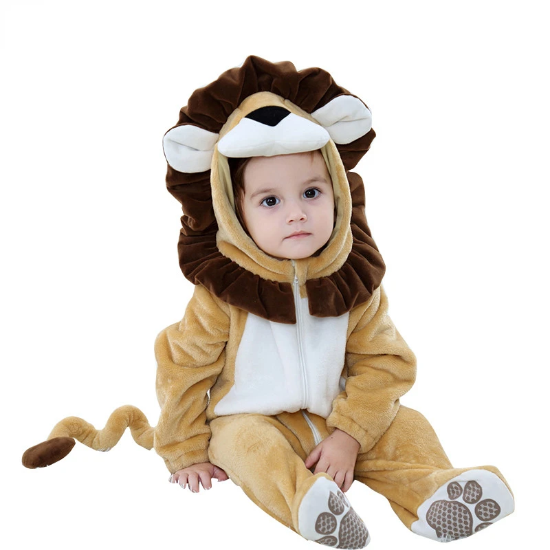 

Infant Baby Rompers Clothes 0-3Y Toddler Boy Girl Newborn Cartoon Tiger Lion Onesie Zipper Flannel Warm Baby Kawaii Cute Costume