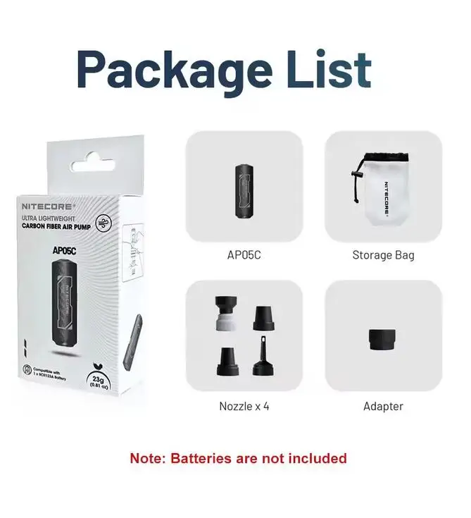 

NITECORE AP05C Ультралегкий портативный воздушный насос из углеродного волокна, 23 г, 2.7 кПа, для накачивания и сдувания подушек, инструмент для кемпинга и походов
