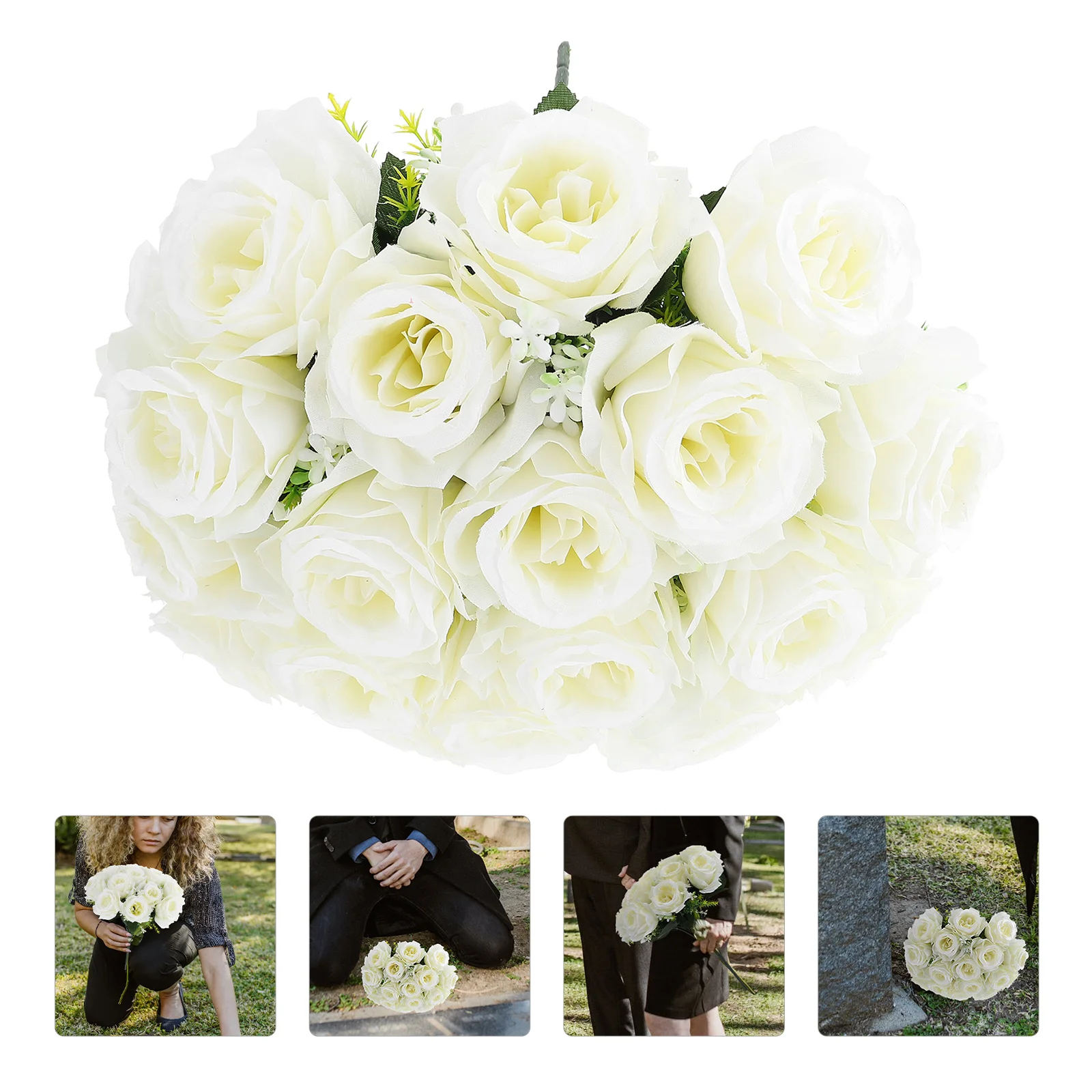 

Tombstone Fake Roses Artificial Wedding Bouquet Flowers Plastic Memorial Ceremony
