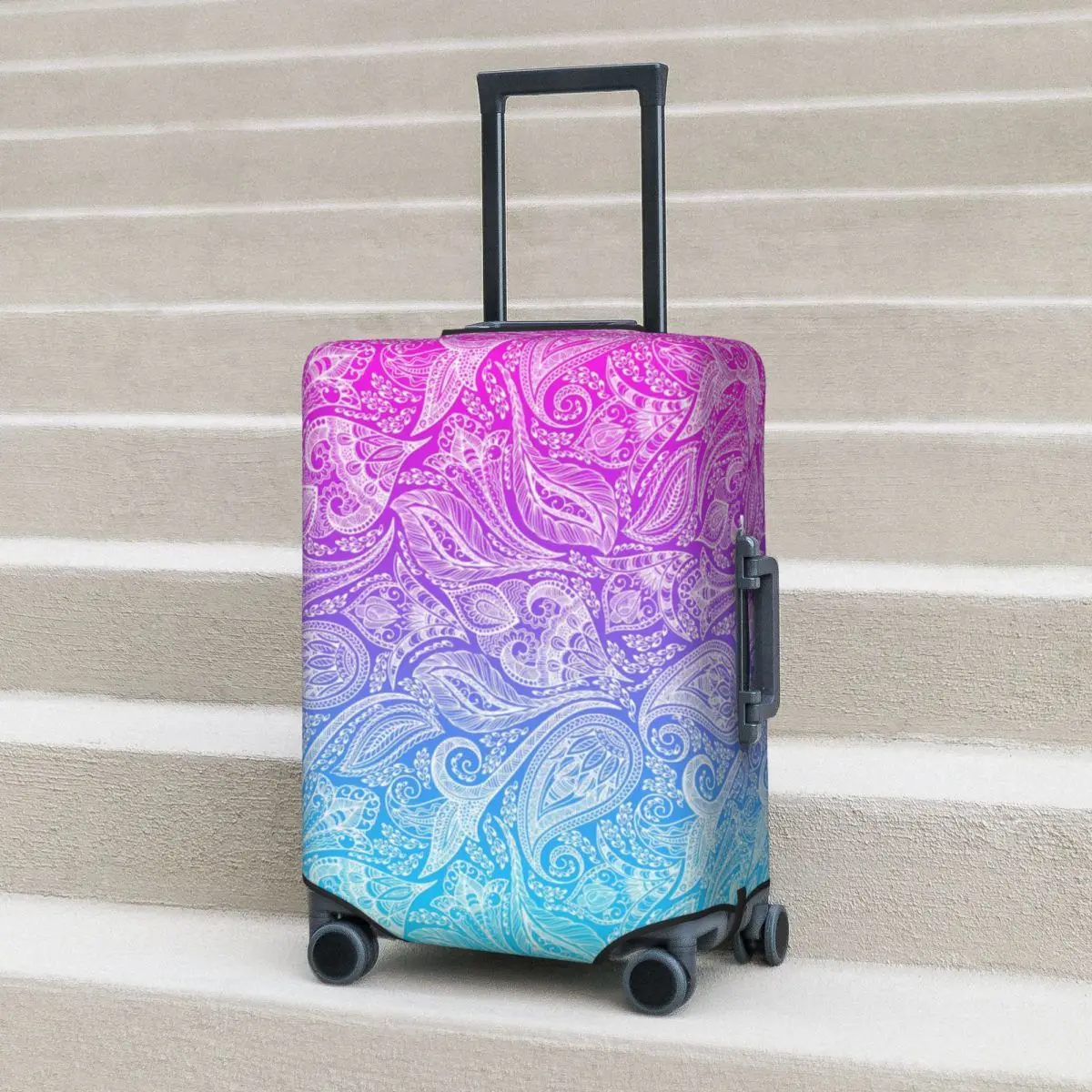 

White Floral Paisley Suitcase Cover Ombre Print Cruise Trip Protection Vacation Practical Luggage Case