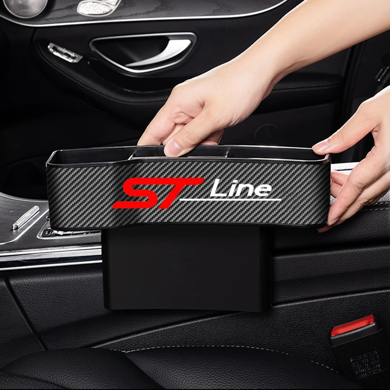 

For Ford Focus Mustang GT SHELBY FIESTA Mondeo Car Organizer Carbon Fiber Leather Seat Gap Storage Box With ST LINE STLINE Logo