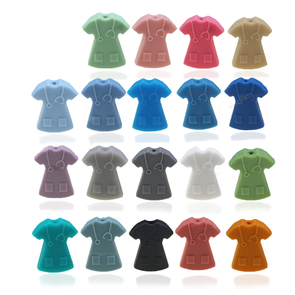 

New Desgin Silicone Beads Nurse Shirt Doctor T-Shirt Heart Tools Stethoscope Wholesale For Pens Jewelry Making DIY Baby Teething