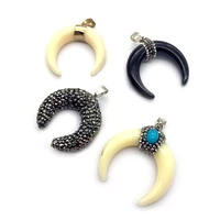 resin ox bone moon shape pendants inlaid rhinestone jewellry for diy making necklace earring jewelry accessories cow bone charms