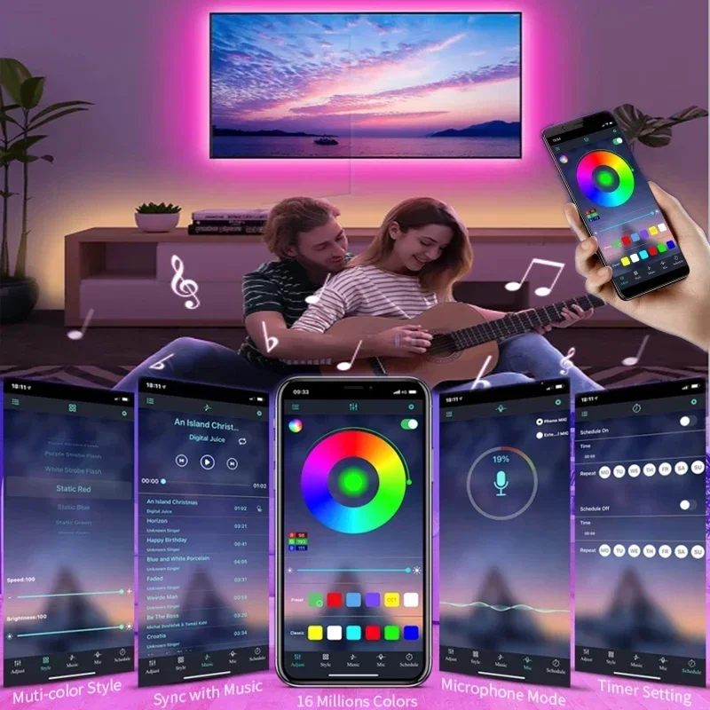 Фото Светодиодная лента, 20 метров, Alexa Φ Smd 5050 5V, Rgb лента, ледяная гирлянда, меняющая цвет, праздничное освещение, светодиодные ленты №5