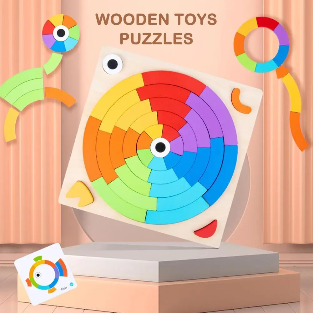 

1 Set Block Puzzle Wooden Building Block Rainbow Wood Block 3D Educational Learning Montessori Toys Stacking Blocks Baby Gifts