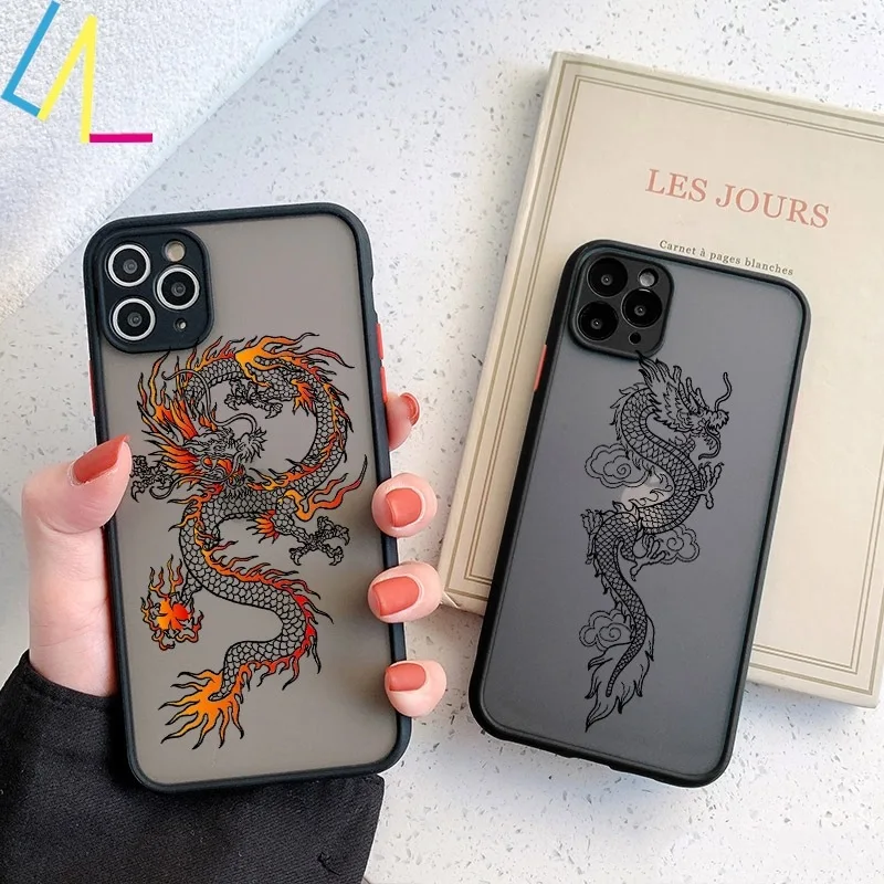 

Black Dragon Phone Case For Oneplus 9 10 Pro Phone Case Hard Transparent Matte Bag Cover For One plus 9R 8 Pro 8T 1+Nord 2 CE 5G