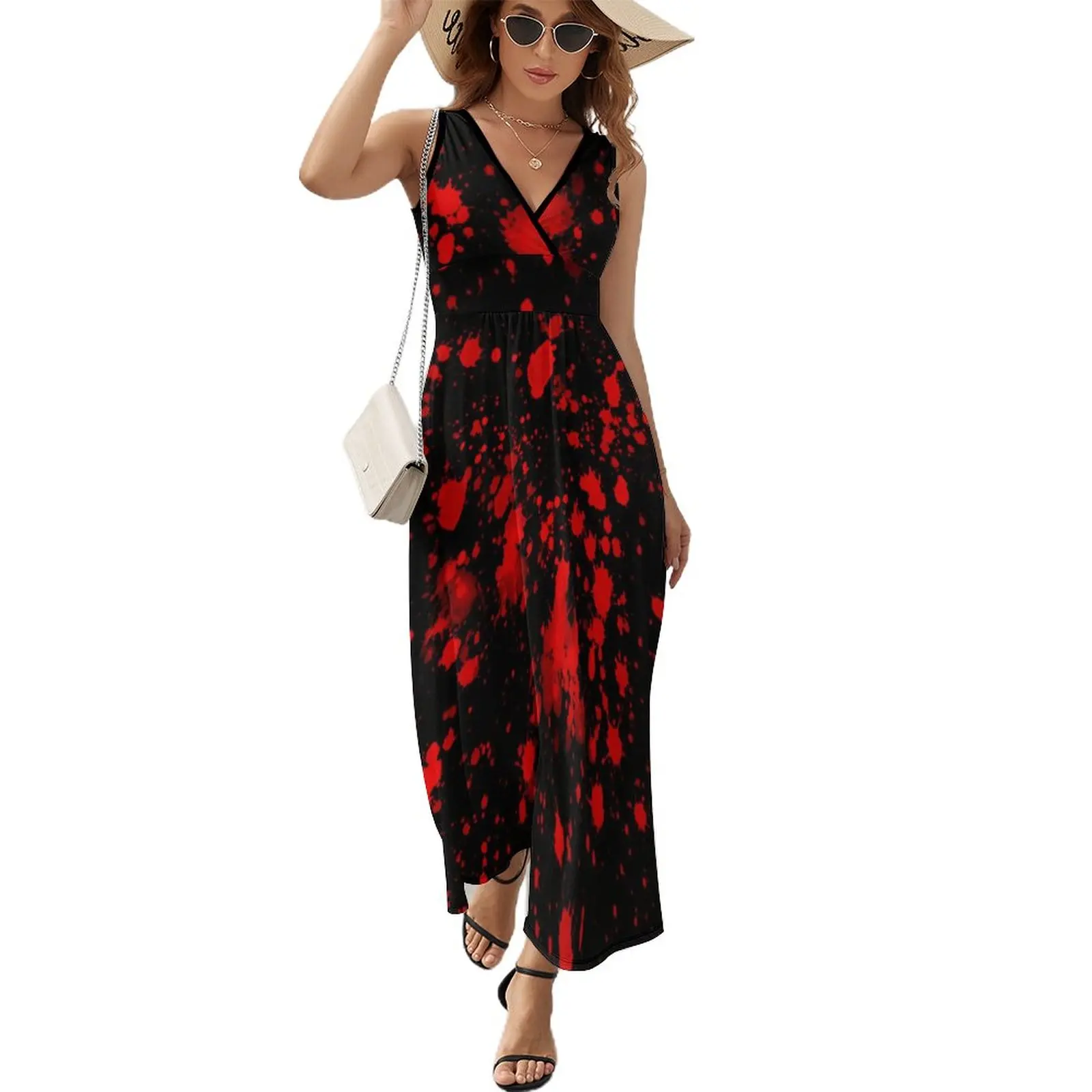 

Red Paint Splatter Dress Artistic Splash Print Sexy Maxi Dress Streetwear Bohemia Long Dresses Lady High Waist Oversize Vestidos