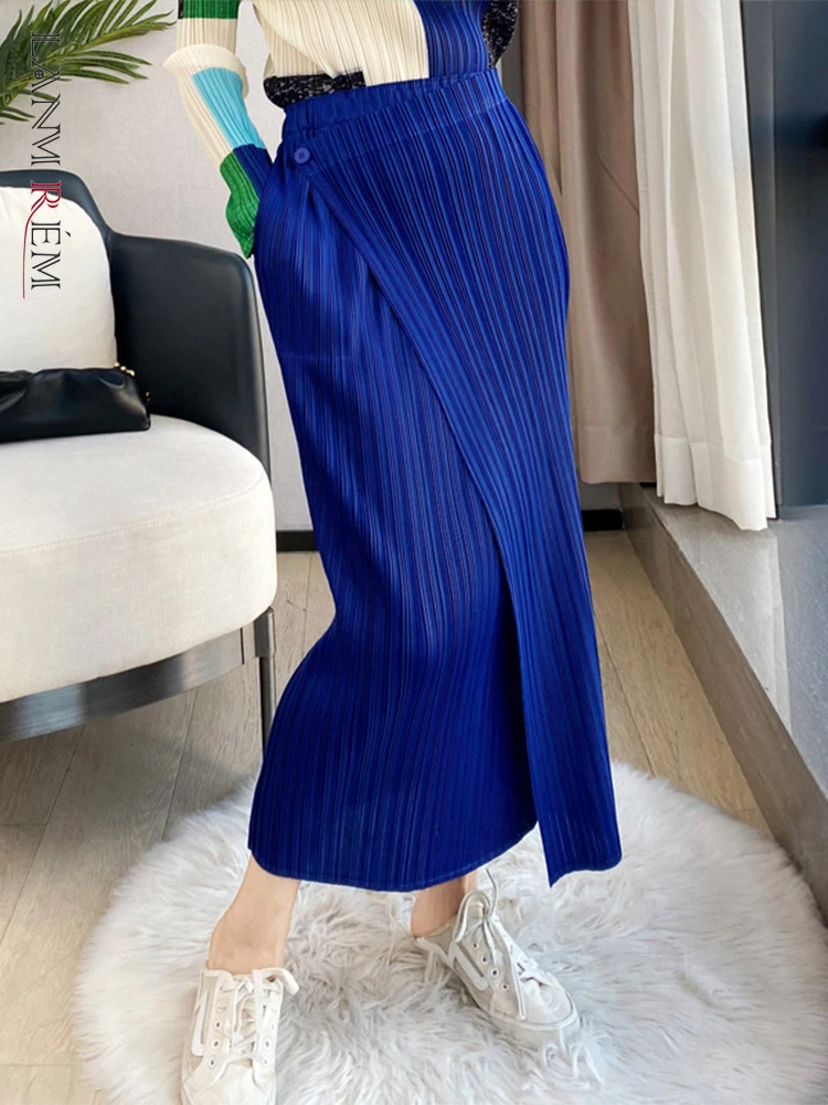 

LANMREM плиссированная юбка средней длины, прямая Асимметричная Однотонная юбка с эластичной резинкой на талии, весна-лето 2023, Новое поступление 2M485