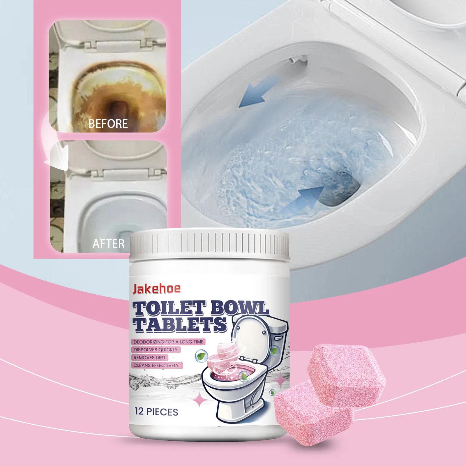 

Таблетки для чистки унитаза, 12 шт., шипучие средства для чистки ванной комнаты, удаление пятен, удаление запаха мочи, автоматическая очистка унитаза, без чистки