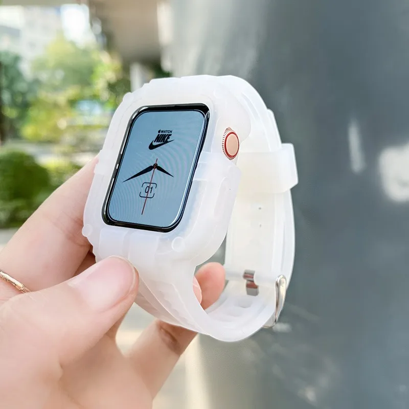 

Корейский спортивный прозрачный ремешок + чехол для Apple Watch 7 6 SE 5 4 3 2 прозрачный силиконовый ремешок для iwatch ремешок 41 мм 45 мм 38 мм 40 мм 44 мм 42 мм