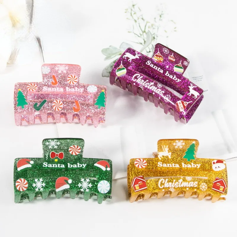 

New Christmas Gift Hair Clip Santa Claus Snowman Tree Print Shark Clip Festivals Party Hair Accessories for Women Girl Hairwear