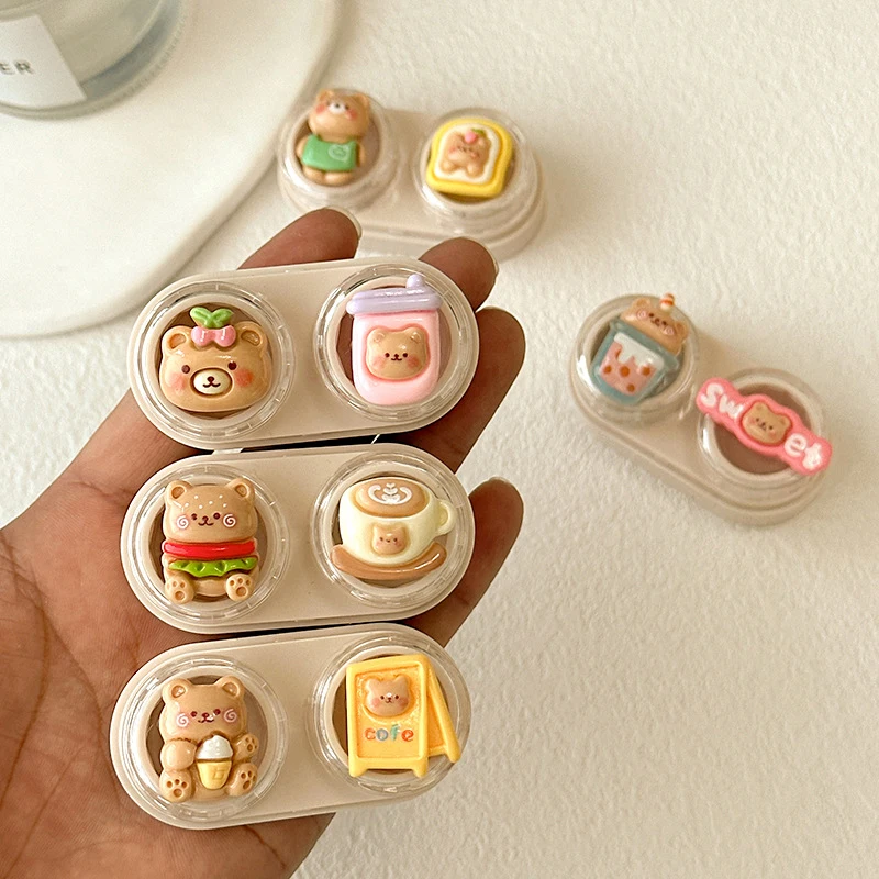 Портативный контейнер для хранения контактных линз с милым медведем