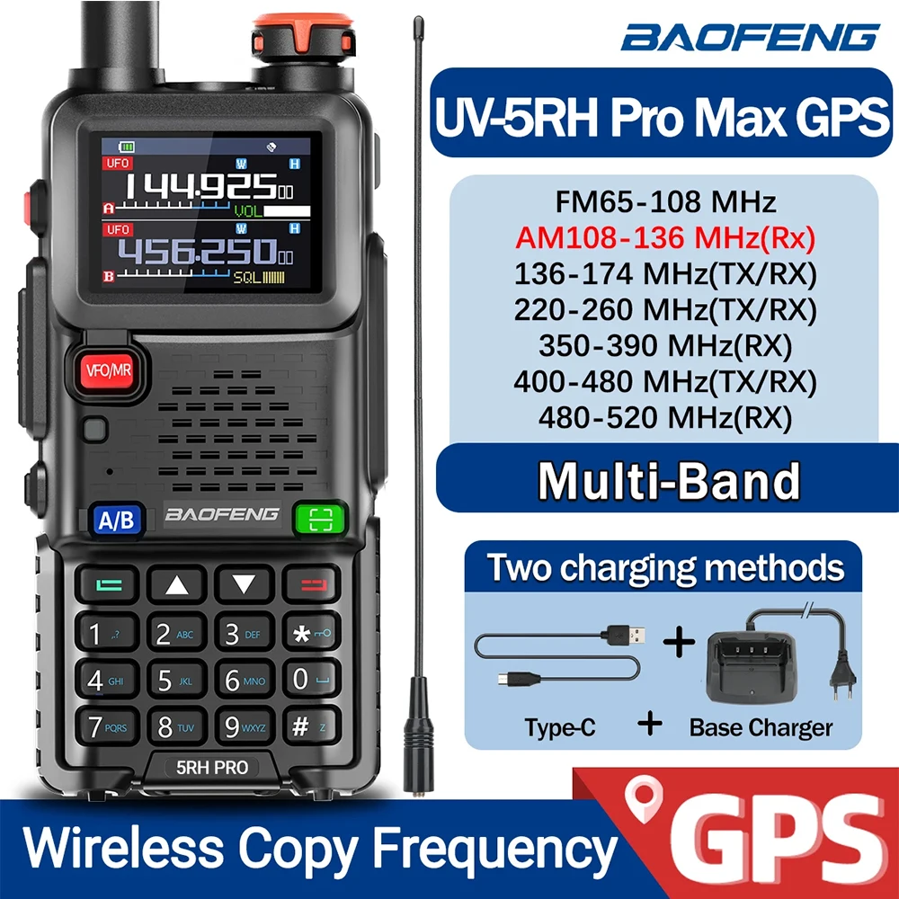 Baofeng UV-5RH PRO MAX GPS Walkie Talkie Multi Band Draadloze kopieerfrequentie NOAA Type-c Lange metoda UV-5R Tow Way Ham Radi