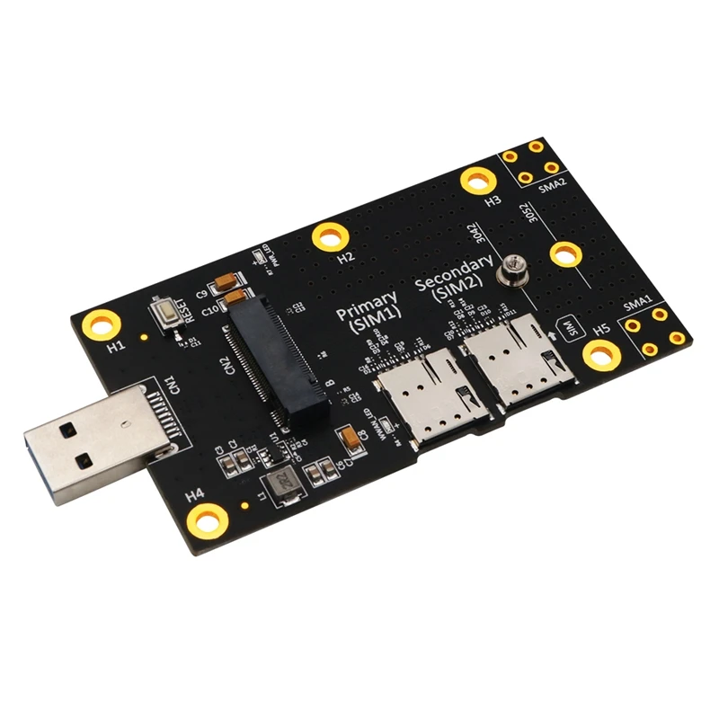 

Адаптер NGFF(M.2)-USB 3,0 с двумя слотами для SIM-карт NANO для 3G/4G/Φ модуля поддерживает 3042/3052 Тип M.2 ключ B карта черного цвета