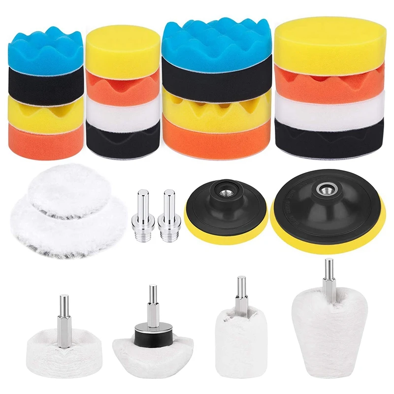 

HOT-26 Pcs Buffing And Polishing Pads Kit 3Inch & 5Inch With Buffing Wheel For Drill Foam Polisher Pad For Car Waxing