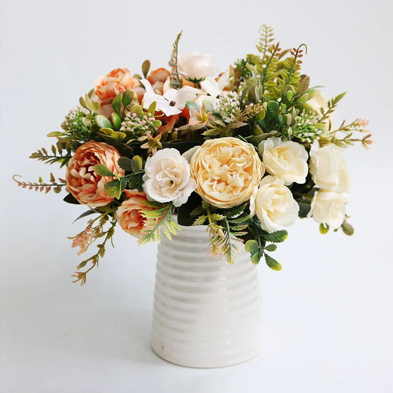 

Роскошные осенние искусственные цветы, свадебное украшение для дома, высококачественный большой букет белых пионов, искусственный цветок ...
