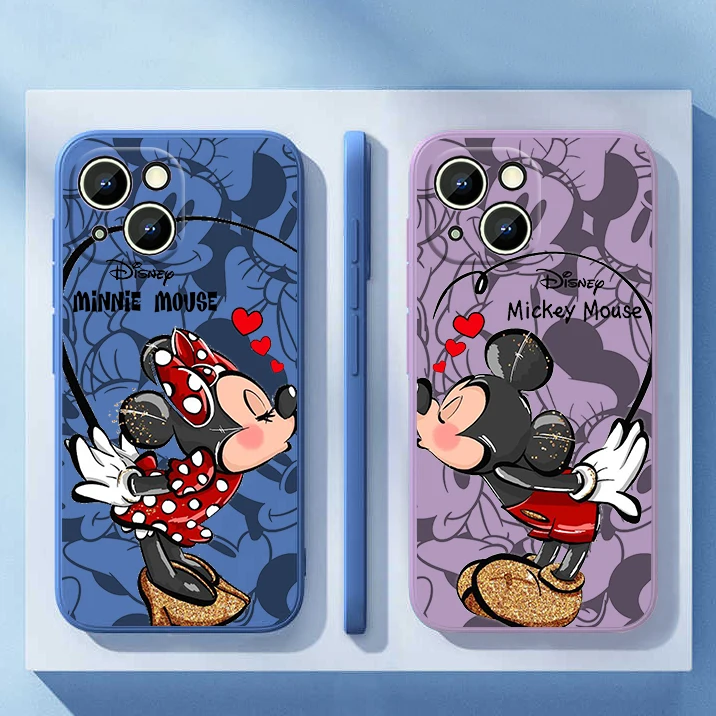 

Disney Mickey Mouse Cute Phone Case For Apple iPhone 14 13 12 mini 11 Pro Max 8 7 Plus XR XS X Liquid Rope Funda Cover