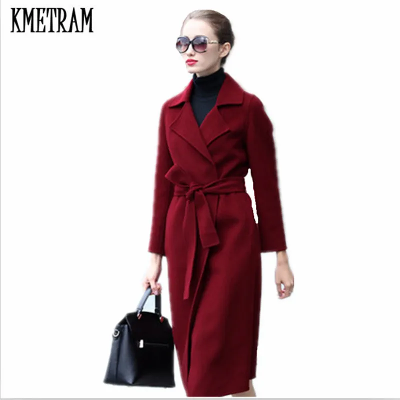 

KMETRAM 2020 осень-зима Модные женские Шерстяное пальто 100% шерстяное пальто с отложным воротником свободные Стиль Casaco Feminino XL HH747