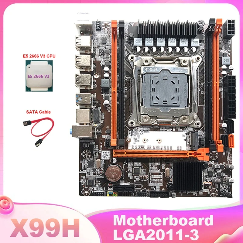 1 Set Computer Motherboard With E5 2666V3 CPU+SATA Cable