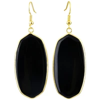 tumbeelluwa black onyx gem agate stone oval dangle drop charm gold color hooking earrings jewelry for women