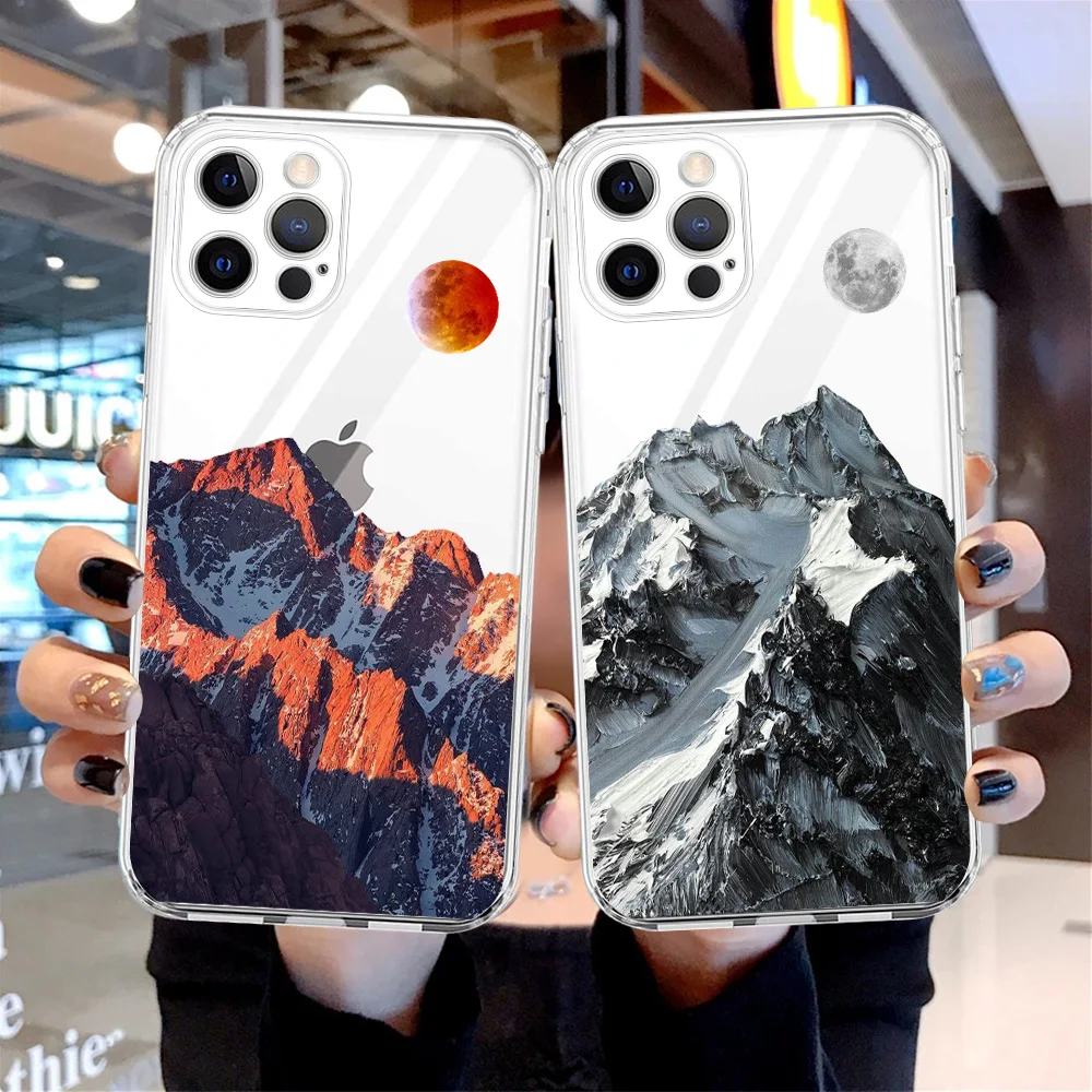 

Aesthetic Snow Mountain Clear Case For Apple iPhone 13 11 12 Pro Max 7 + XR 8 X 6 6S Plus XS 2022 Transparent Soft Phone Cover