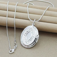agteffer 925 sterling silver oval round photo frame pendant necklace 18 inch snake chain for woman man wedding jewelry gift