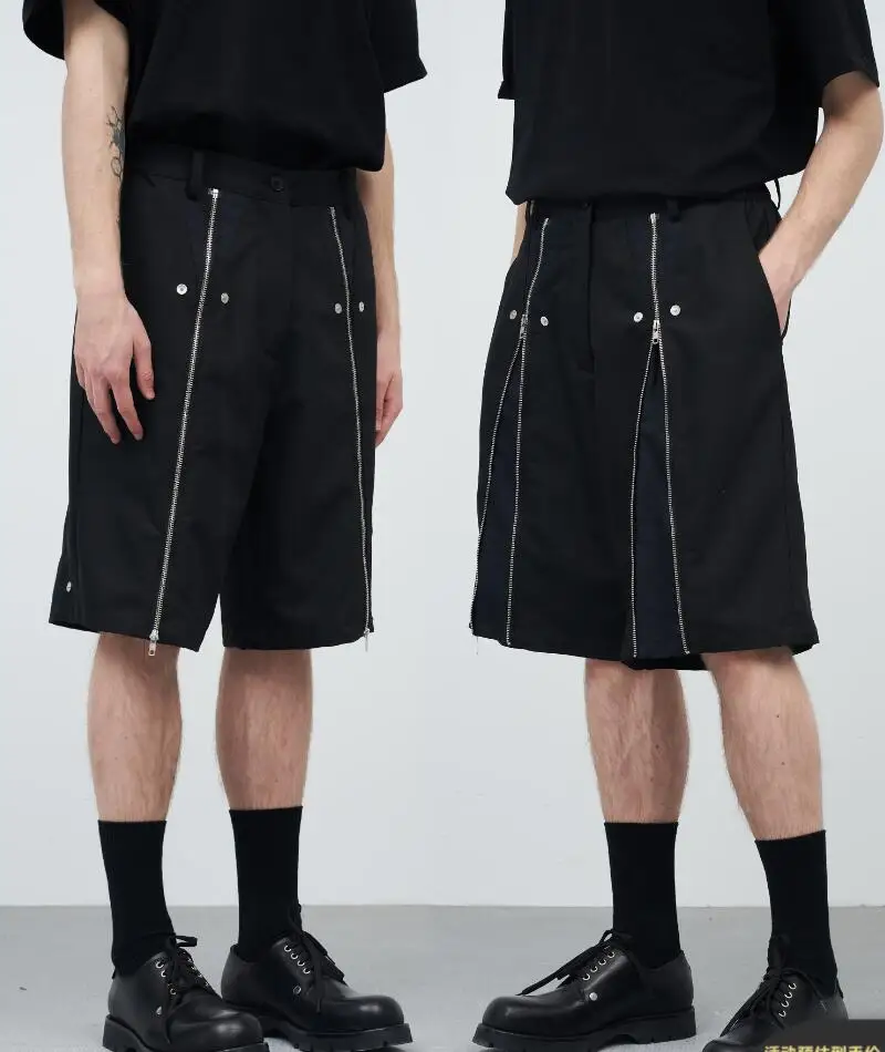 New 2022 Men Women's Clothing Hair Stylist Catwalk Longitudinal Symmetrical Multi Wearing Zipper Capri Shorts Plus Size Costumes