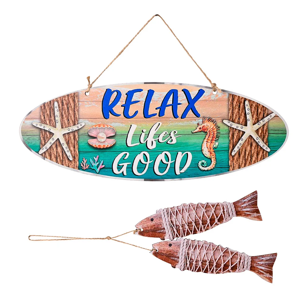 

2 Pcs Nautical Hanging Ornament Nautical Fish Sign Adornos Para Wood Fish Decor Ornament Beach Plaque Decor Home