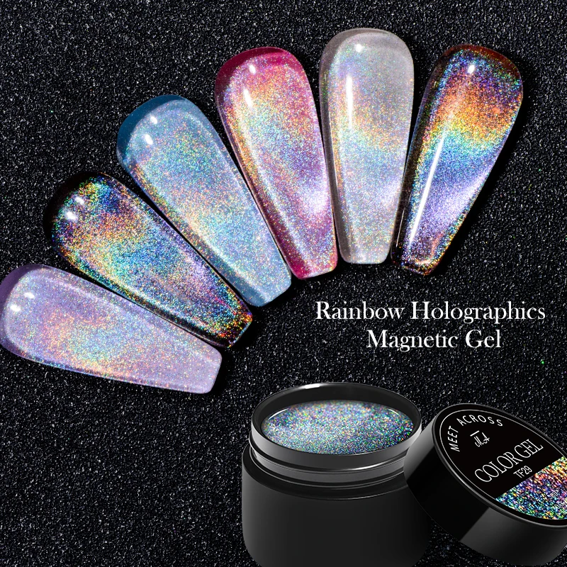 

MEET ACROSS 5ml Magnetic Gel Nail Polish Rainbow Effect Super Sparkle Glittering Nails Gel All for Manicure Rainbow Gel Soak Off