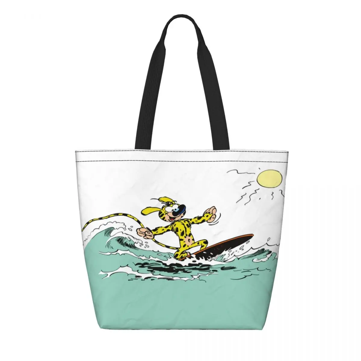 

Recycling Marsupilami Surfing Shopping Bag Women Canvas Shoulder Tote Bag Washable Belgian Comic Groceries Shopper Bags