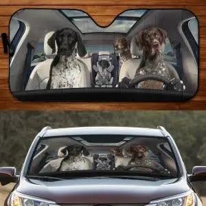 

Funny German Shorthaired Pointer Family Driving Dad Mom Kids Car Sunshade Car Windshield Visor car windshield sunshades