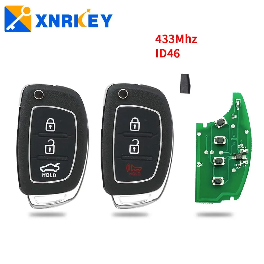 

XNRKEY 3/4 Button Flip Folding Remote Car Key ID46 Chip 433Mhz for Hyundai HB20 Santa Fe I20 IX35 IX45 for Mistra Car Key